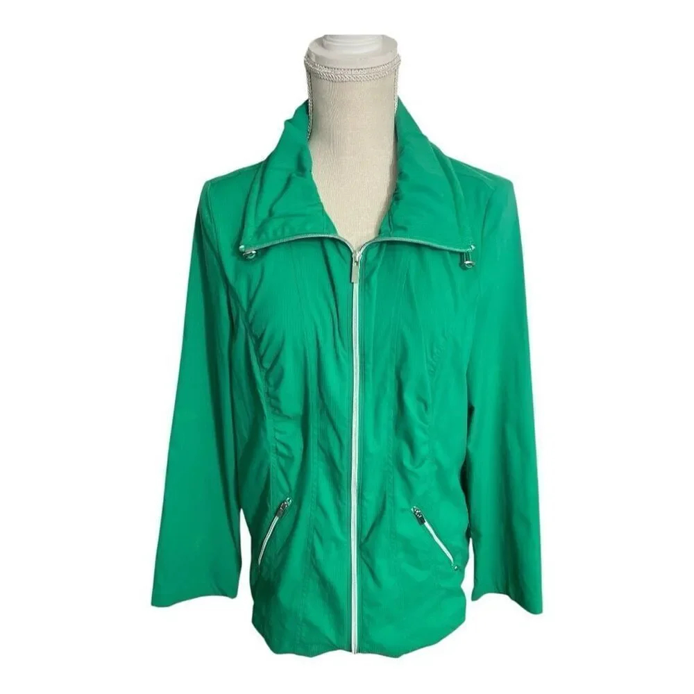 Zenergy Chicos Stripe Jacket Size 1 Green full Zipper Stretch Pocket Outdoor
